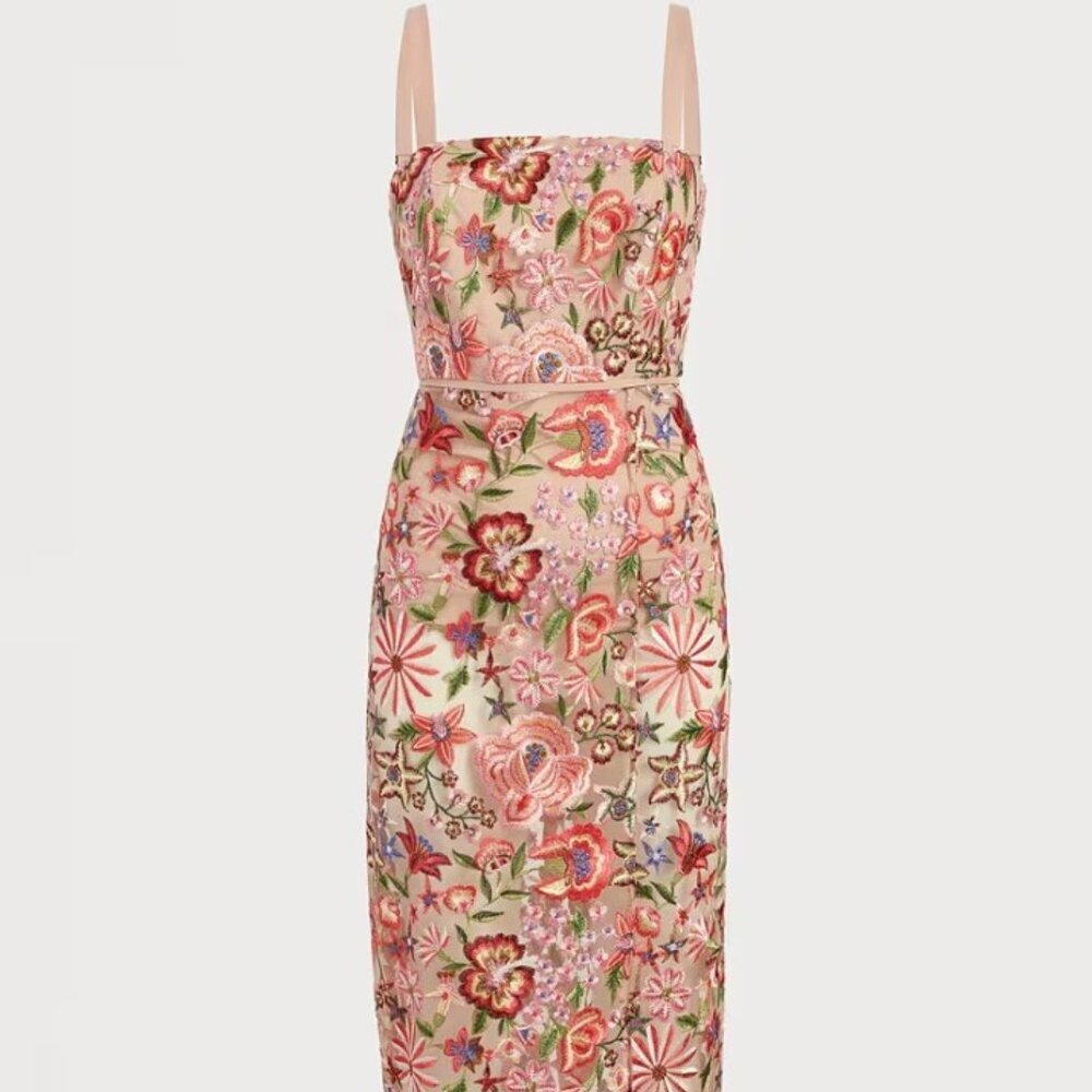 Sam Edelman Midi Dress Size 8 Floral Embroidered $158 Mermaid Boho - Picture 2 of 11